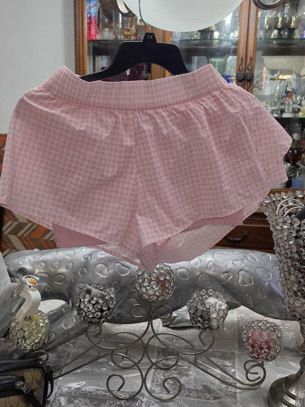 Pink Gingham Layered Athletic Shorts